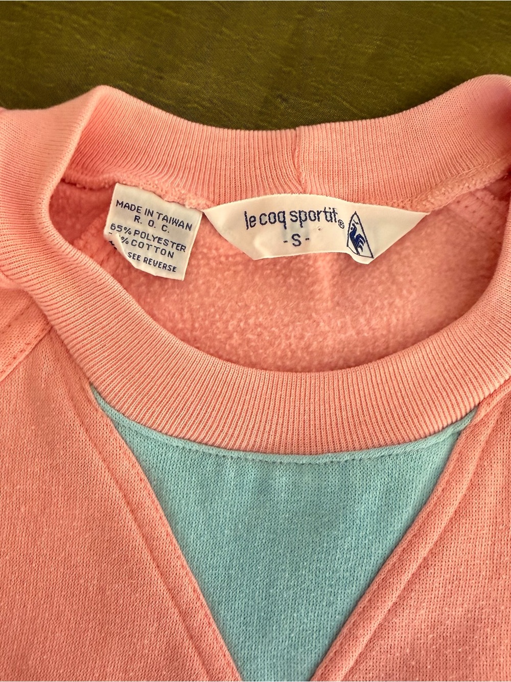 Le Coq Sportif Pink Sweatshirt with Aqua V-Inset - Picture 3 of 12